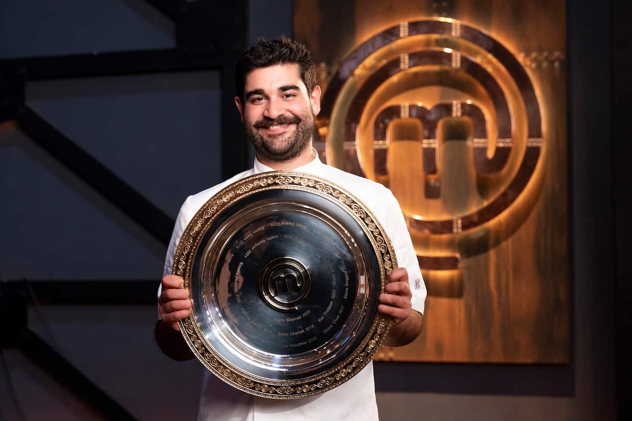 Vinnie Gibaldi with the MasterChef Australia 2026 trophy.