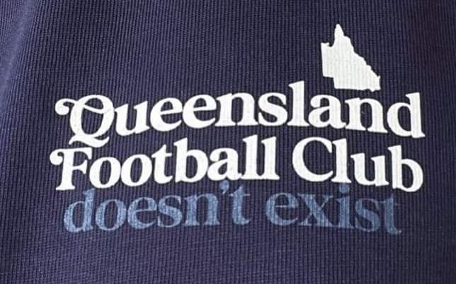 Close up of text on Queensland Football Club merchandise