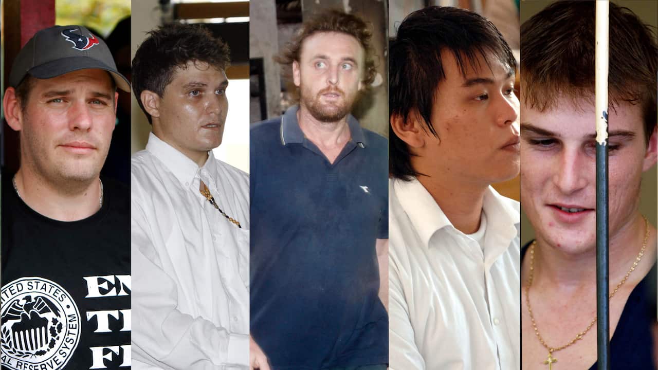 A composite image of five men