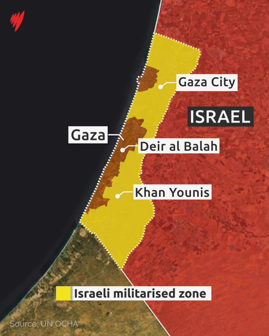 A map shows the Israeli militarised zone around Gaza.