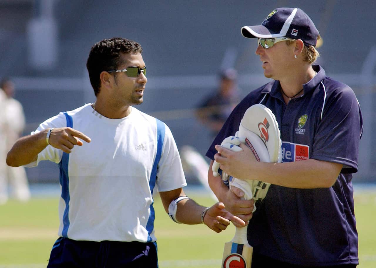 Indian batsman, Sachin Tendulkar (L) wit