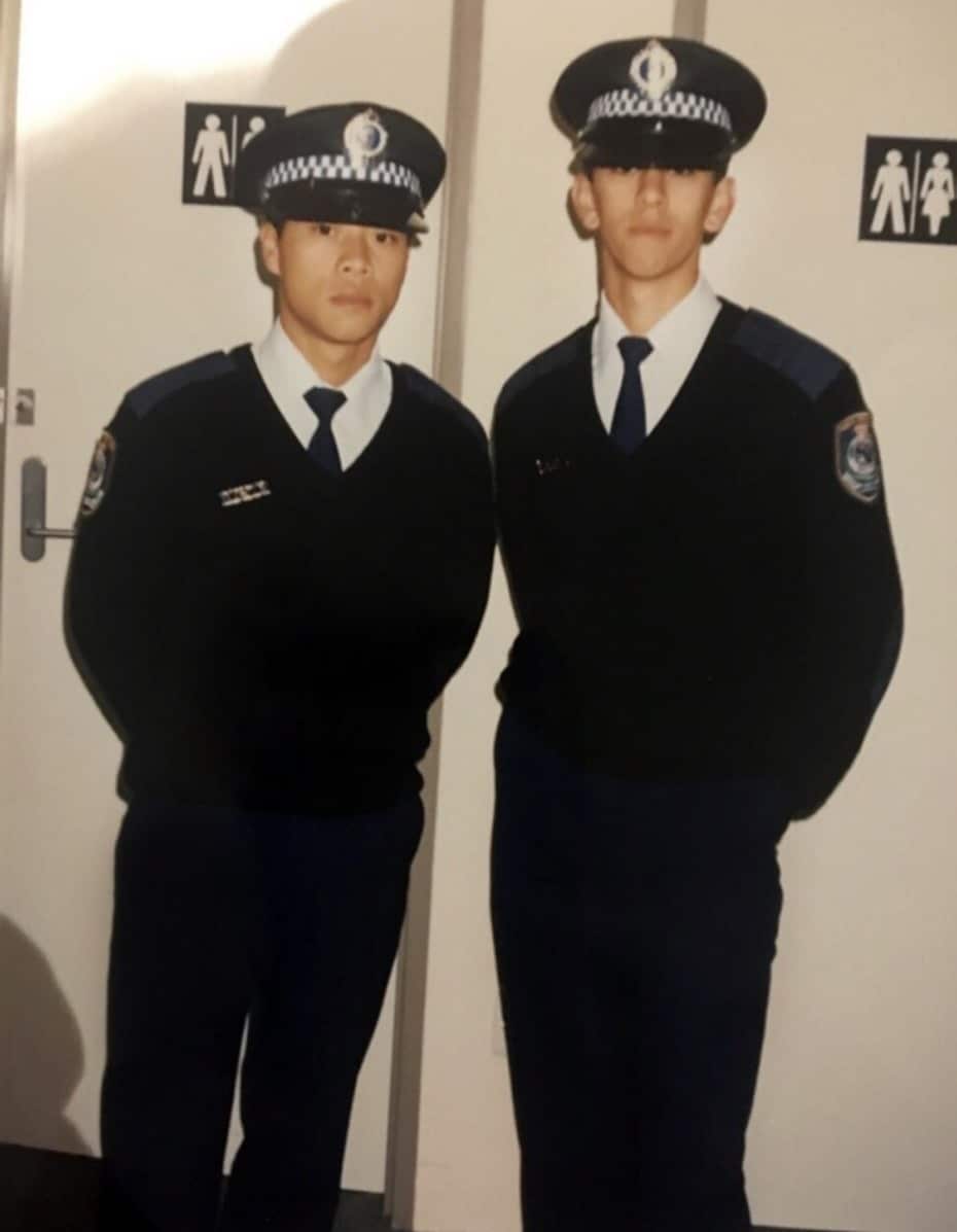 Luc and Joe NSW Police Academy 1988.JPG