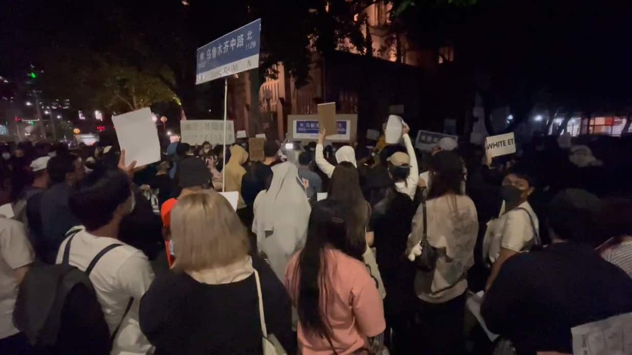Protestors gather at Sydney's Town Hall in solidarity with Chinese protestors on Mondaym,
