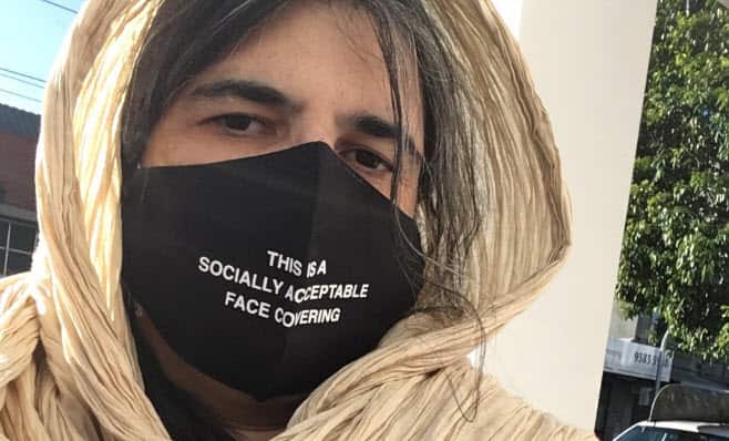 A woman wearing a face mask