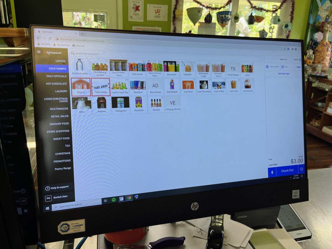 A computer screen with pictures of cafe items on it.