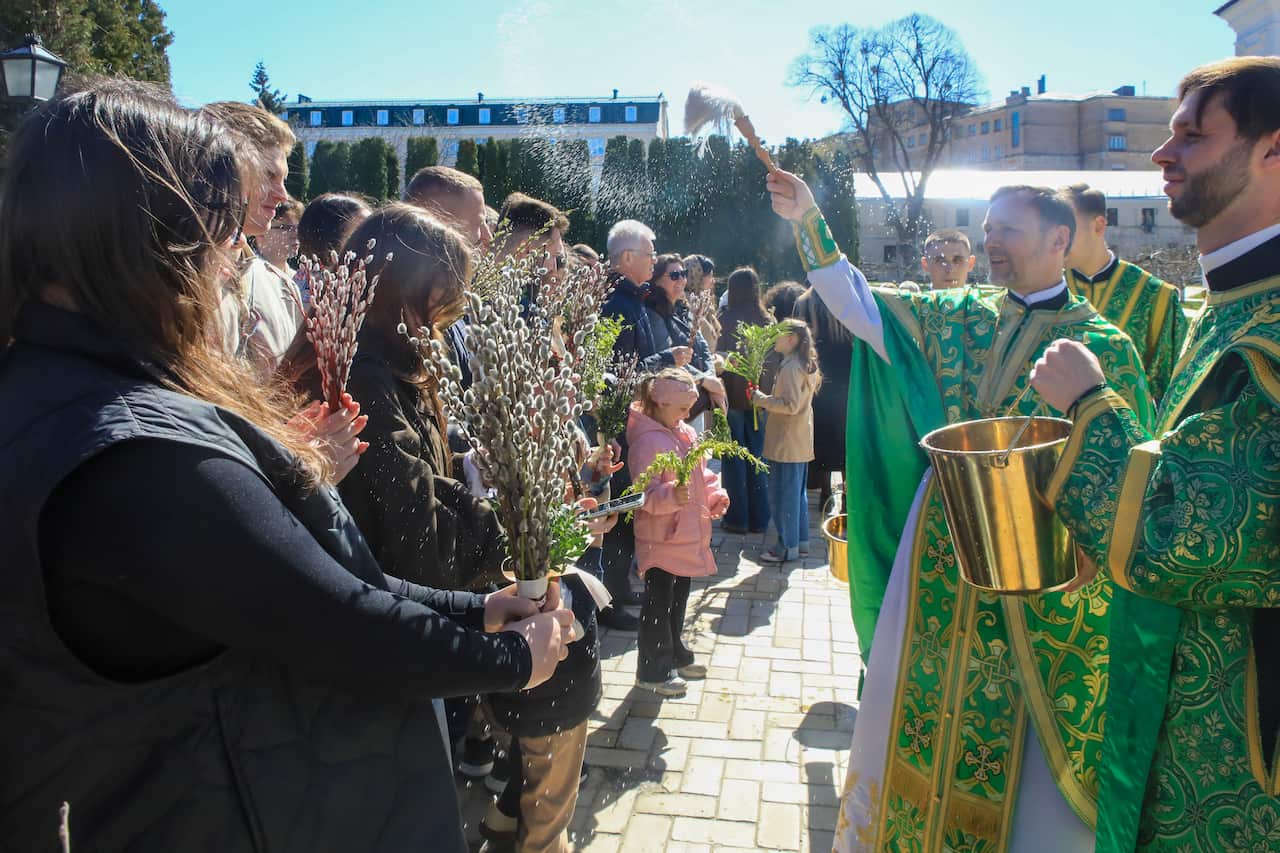 Blessing of willow braches on Palm Sunday in Kyiv