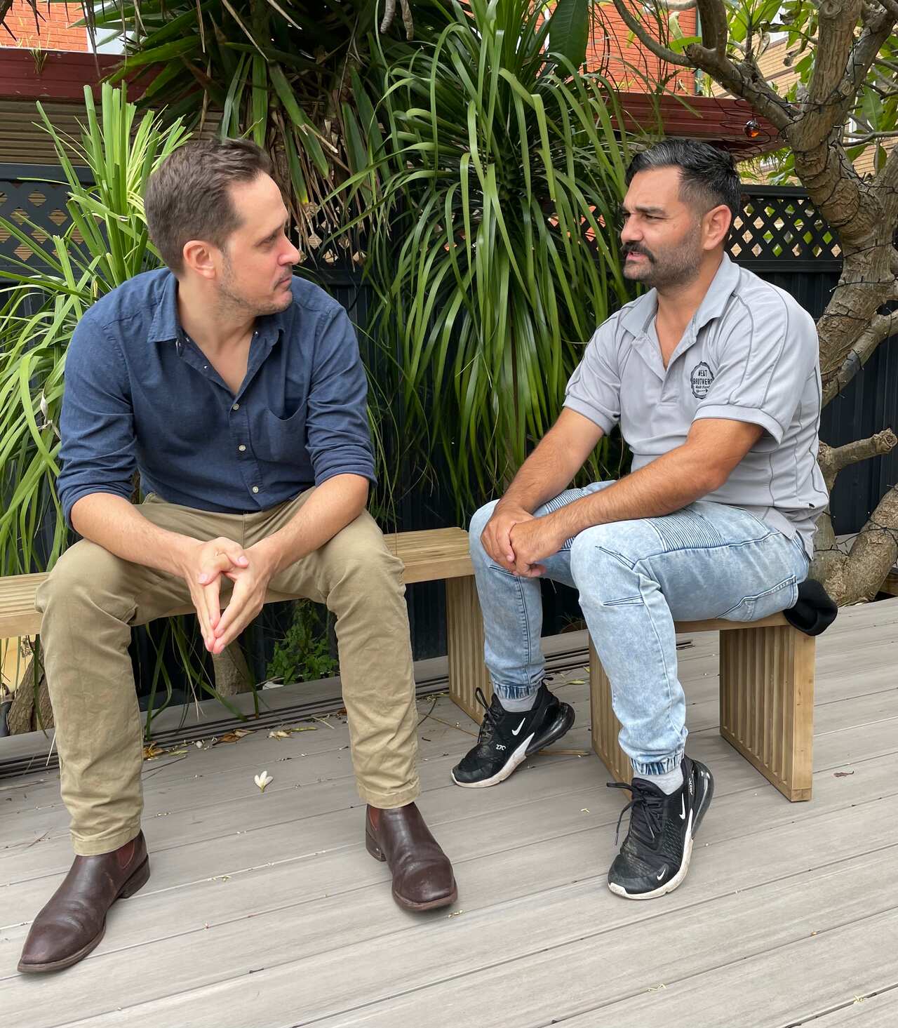 Lachlan McDaniel and Corey Grech sit together
