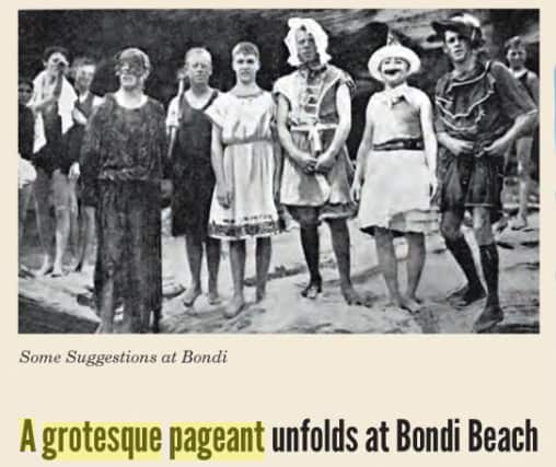 An old newspaper depicting men in fancy dress costumes