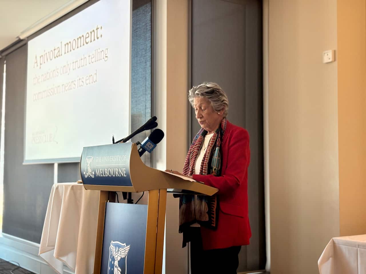Aunty Eleanor Bourke addresses the Melbourne Press Club as Yoorrook Justice Commission prepares to hand down its final report. / Pic from Cameron Gooley