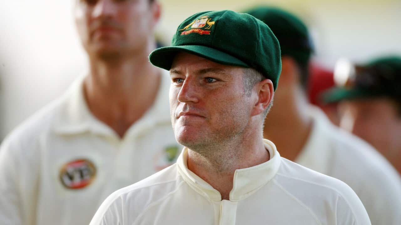 Stuart MacGill in 2008, during a Test match between West Indies and Australia at Sir Vivian Richards Stadium in St. Johns, Antigua and Barbuda.