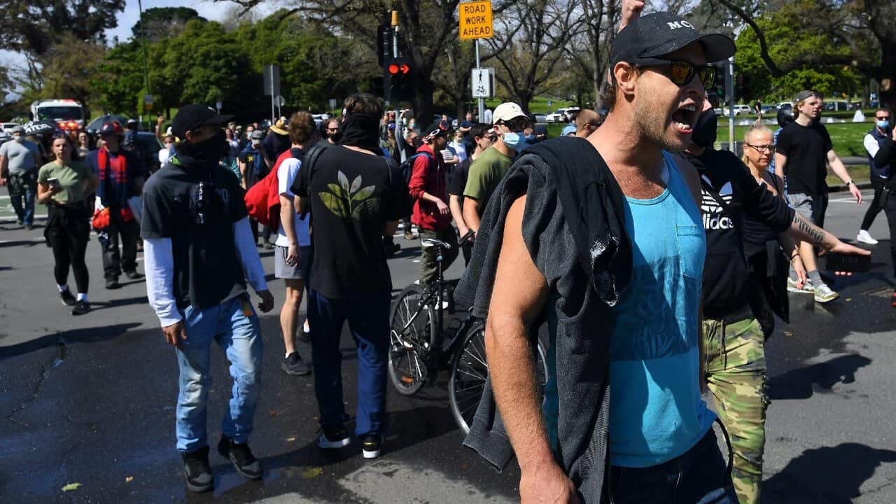 Protesters join an anti-mandatory vaccination protest in Melbourne.