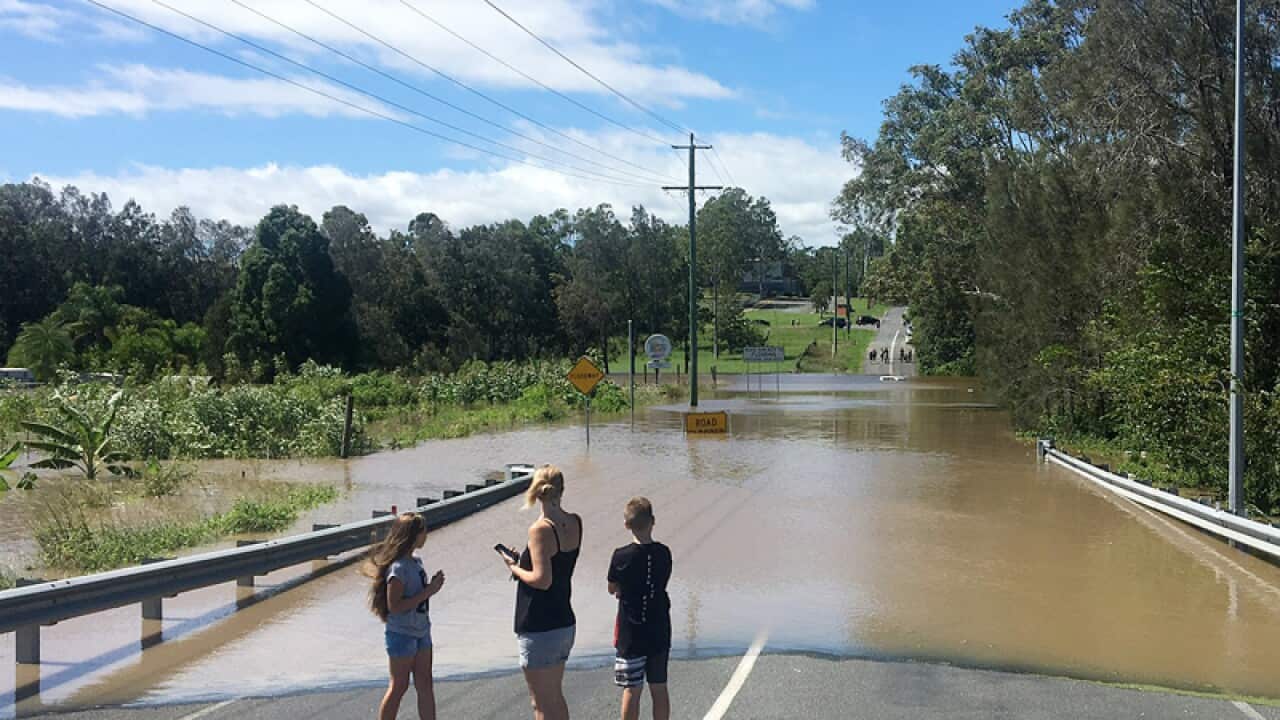 Floodwaters in Waterford near the Logan River