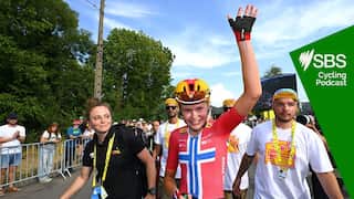 POLIGNY, FRANCE - AUGUST 03: Stage winner Sigrid Ytterhus Haugset of Norway and Team Uno-X Mobility reacts after the 5th Tour de France Femmes 2026 - Stage 3 a 156.5km stage from Geneva to Poligny / #UCIWWT / on August 03, 2026 in Poligny, France. (Photo by Tim de Waele/Getty Images)