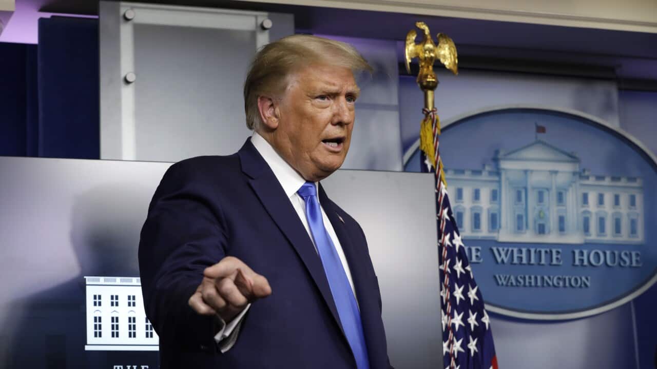 U.S. President Donald Trump makes final remarks at the end of his news conference at the White House in Washington on September 23, 2020. Photo by Yuri Gripas/Pool/Sipa USA
