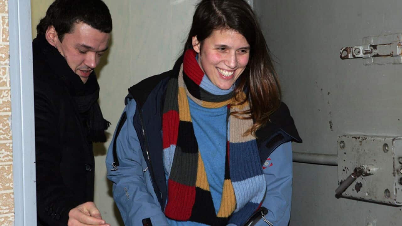 Greenpeace activist Camila Speziale of Argentina leaves a jail