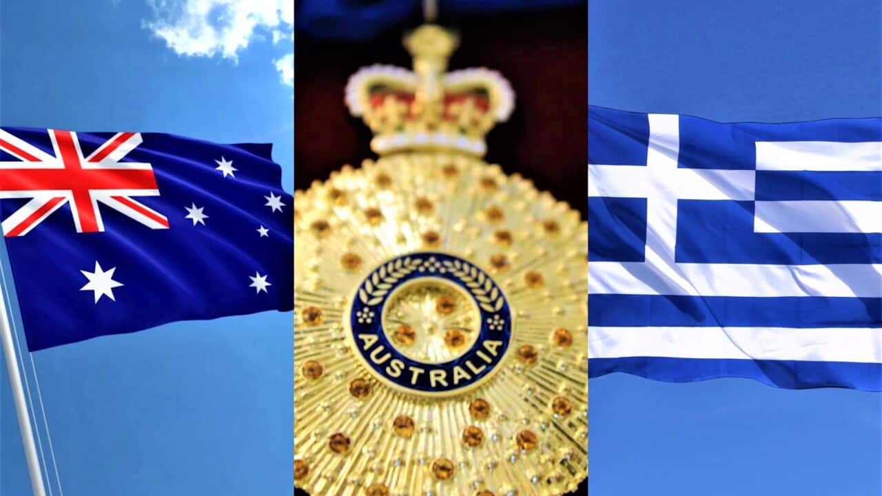 Australian and Greeks flags.