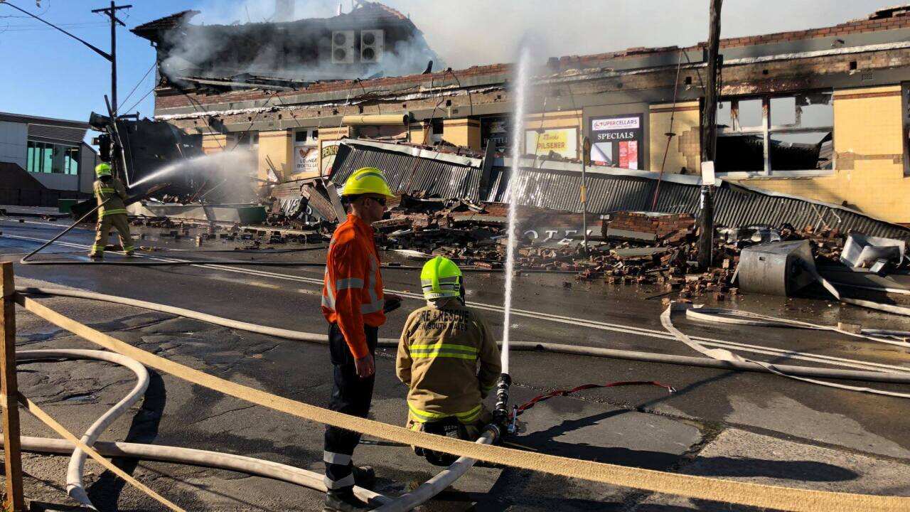 Fire engulfs the General Gordon Hotel in Sydenham on Monday.