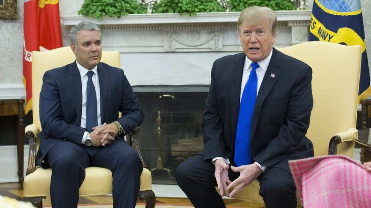 US President Donald J. Trump (R) and President of Colombia Ivan Duque (L