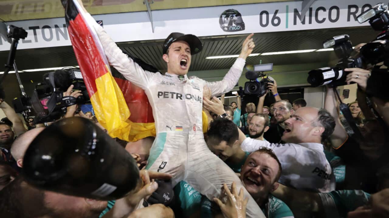 Mercedes driver Nico Rosberg of Germany celebrates