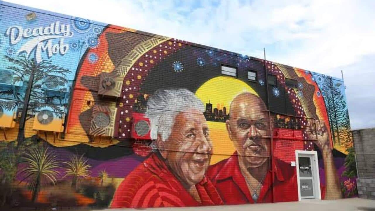 A mural of Aunty Pam Mam and her husband Uncle Steve Mam