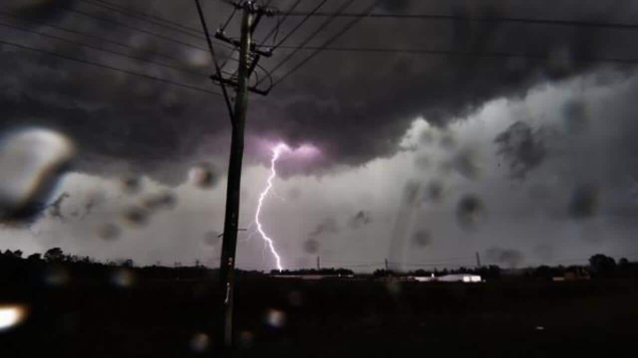 Lightning blasts the ground near Blacktown in western Sydney, Nick Moir tweeted. (Twitter @nampix)