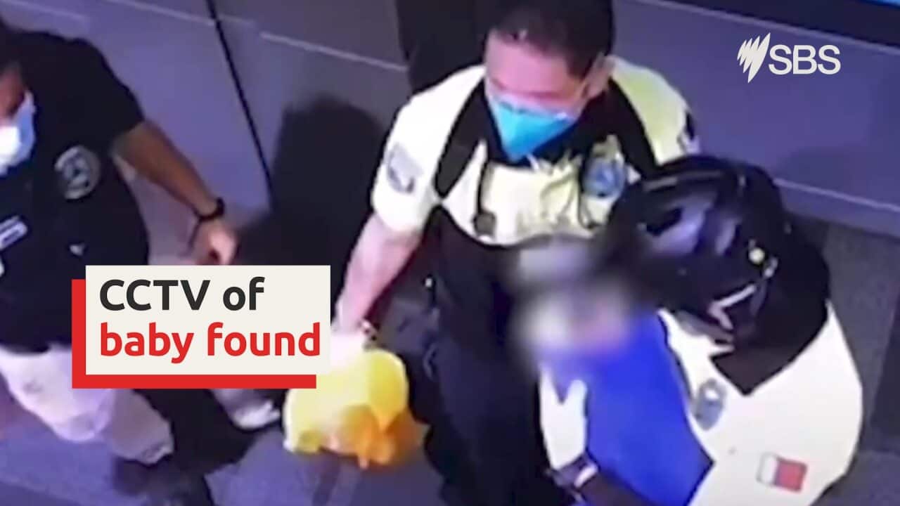 CCTV from Hamad International Airport in Doha, Qatar shows the discovery of the newborn baby which prompted invasive physical searches of Australian women.