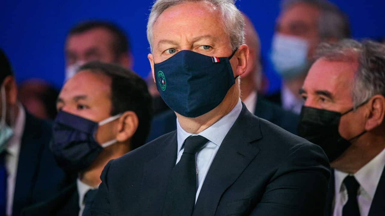 French Economy and Finance Minister Bruno Le Maire during the presentation of 'France 2030' investment plan at The Elysee Presidential Palace in Paris, France on October 12, 2021. Photo by Romain Gaillard/ABACAPRESS.COM.