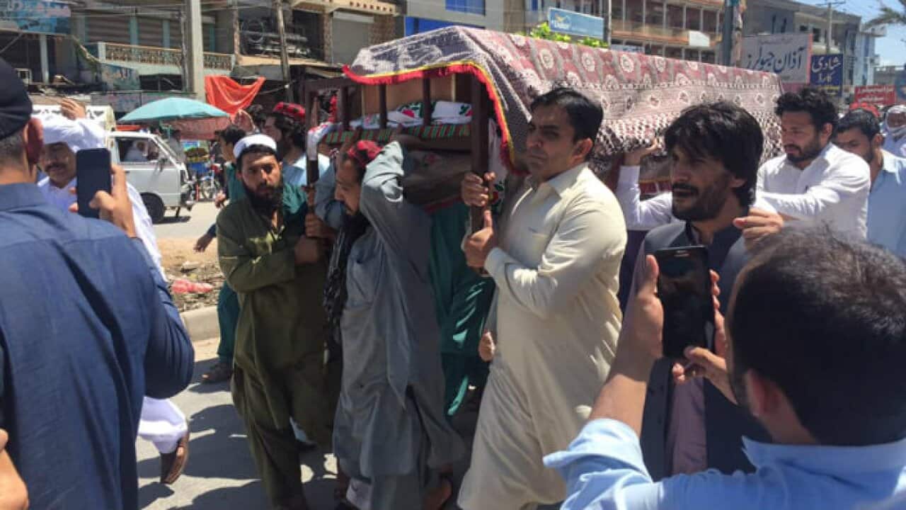 PTM and family members carrying the dead body of Farishta Momand.