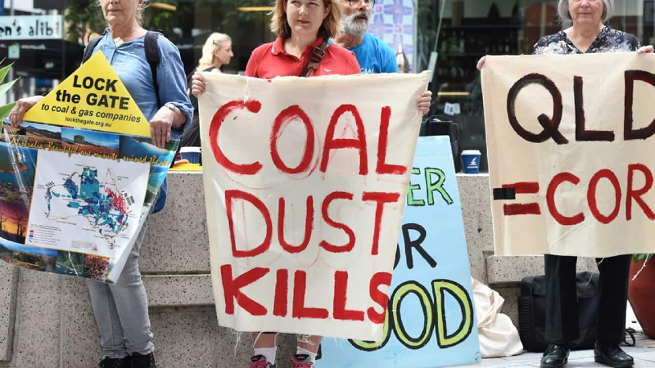 Anti-coal protesters outside the Magistrates Court