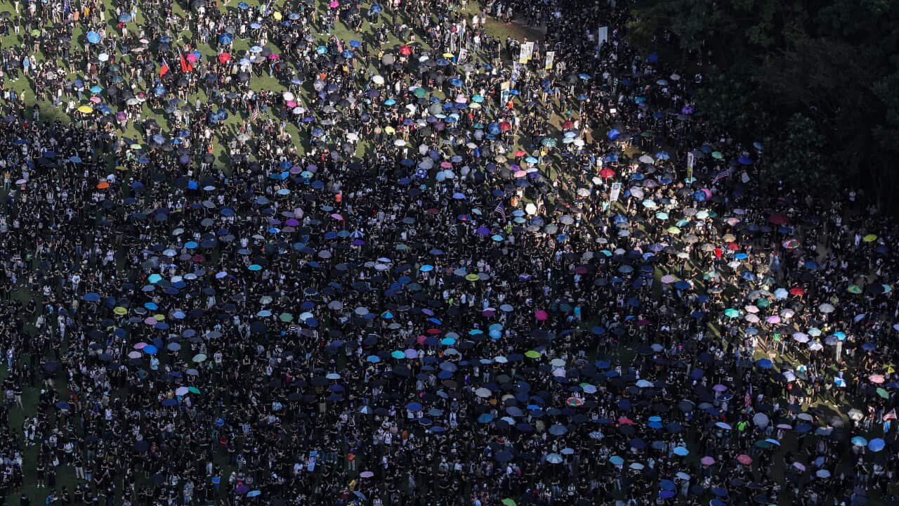Activists attend a pro-democracy rally in Victoria Park, Hong Kong.
