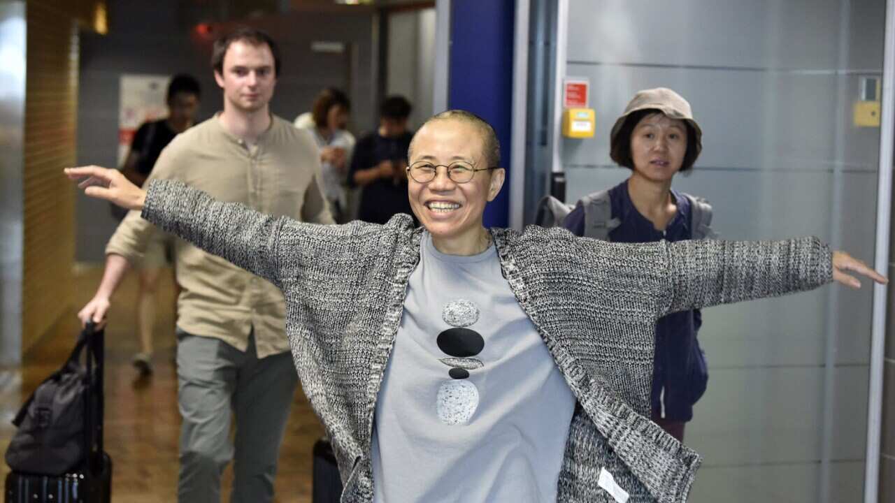 Liu Xia arrives at Helsinki International Airport in Finland. 