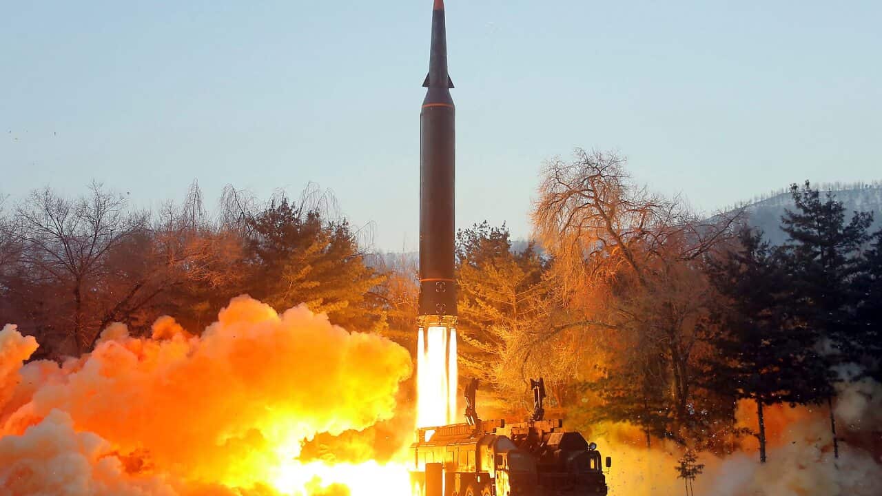 FILE - This photo provided by the North Korean government, shows what it says a test launch of a hypersonic missile in North Korea on Jan. 5, 2022. Independent journalists were not given access to cover the event depicted in this image distributed by the