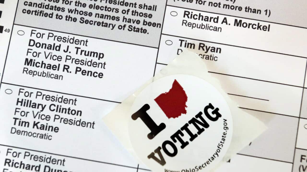 A view of an unmarked ballot for the 2016 US presidential election at a polling location in Kent, Ohio, USA, 08 November 2016.