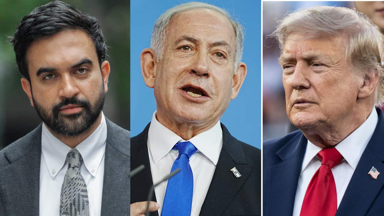 A composite picture of New York's mayor, the US president and the Israeli prime minister