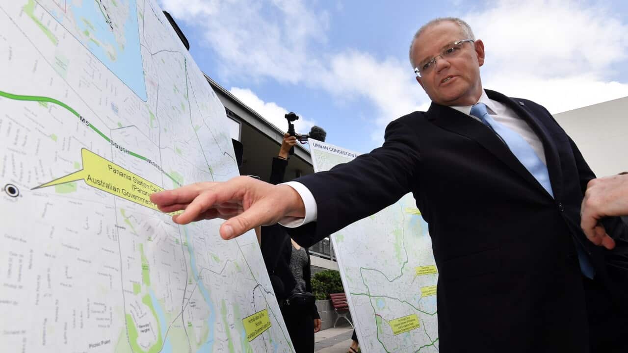 Prime Minister Scott Morrison in March 2019, announcing a congestion-busting funding boost
