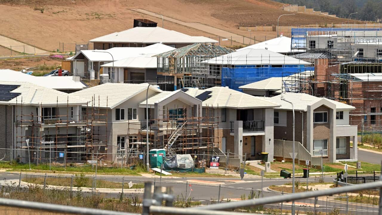 New houses are seen at a housing estate at the suburb of Menagle Park in outer south west of Sydney.