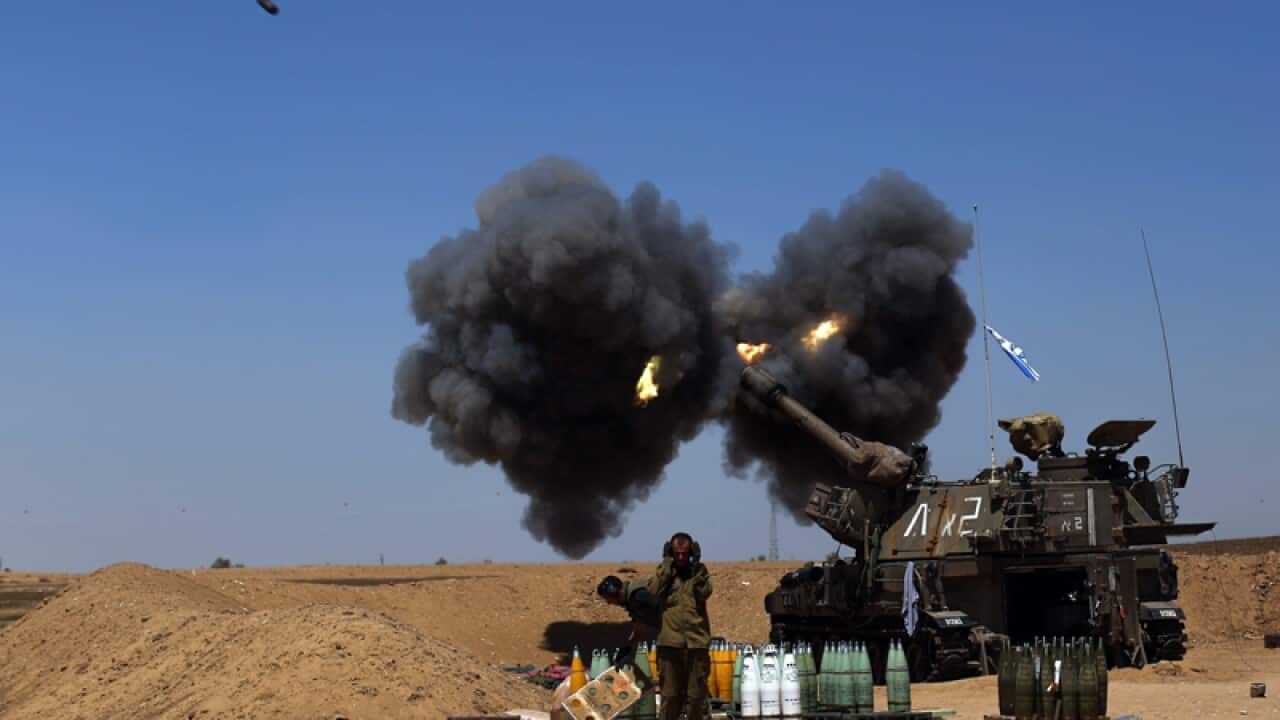 Israeli artillery shelling the Gaza strip