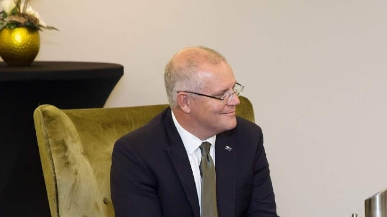 Mr Morrison (left) and New Zealand Prime Minister Jacinda Ardern meet for bilateral talks following the National Remembrance Service for those killed.