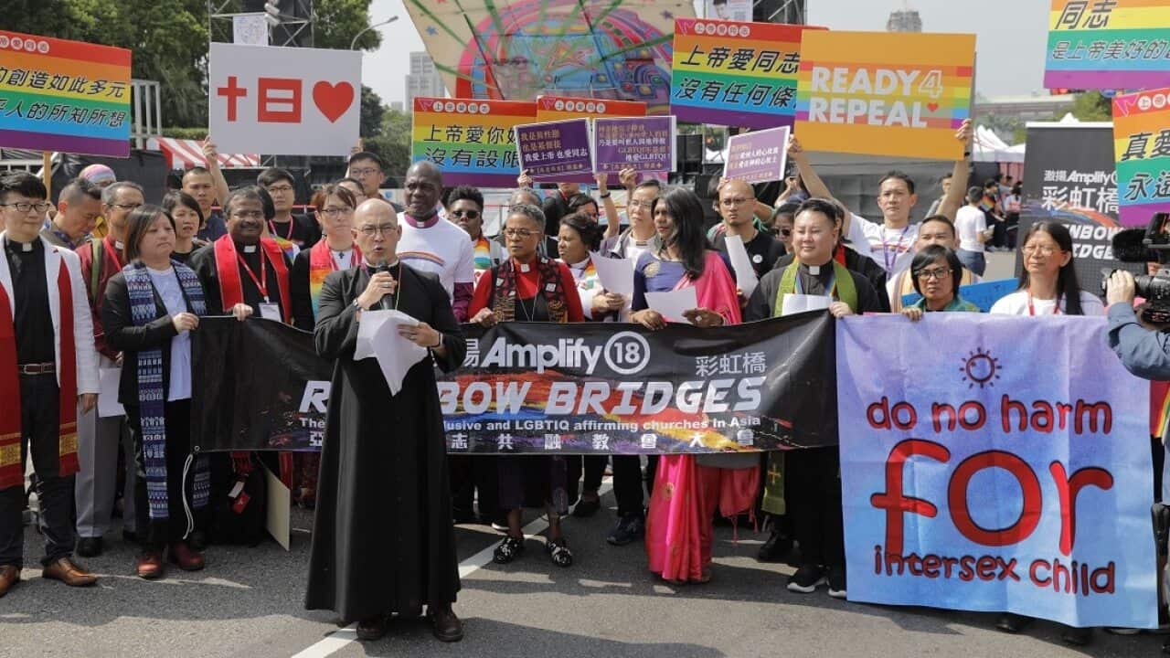 Members of a pro-gay Christian group at the gay pride parade.