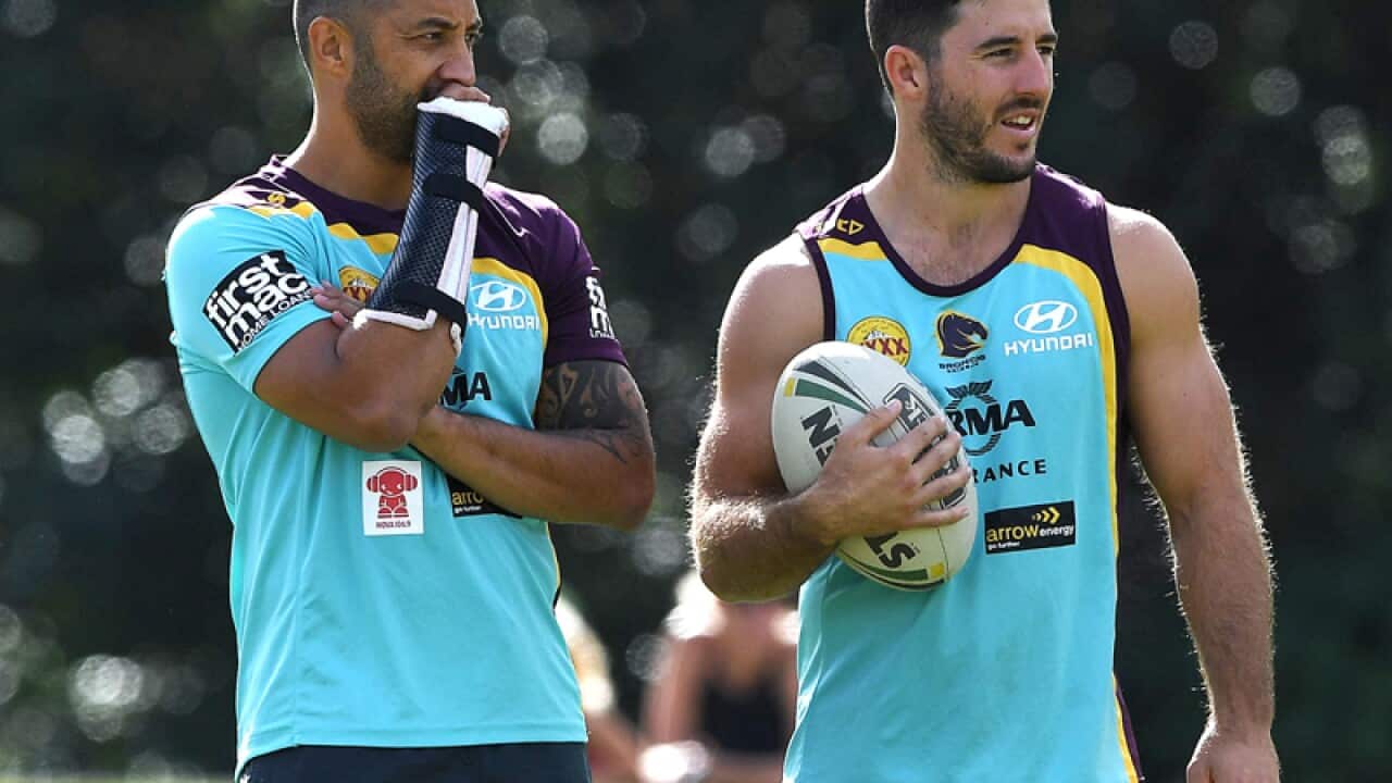 Brisbane Broncos players Benji Marshall and Ben Hunt
