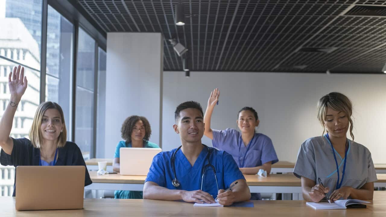 Medical students attend a COVID-19 lecture