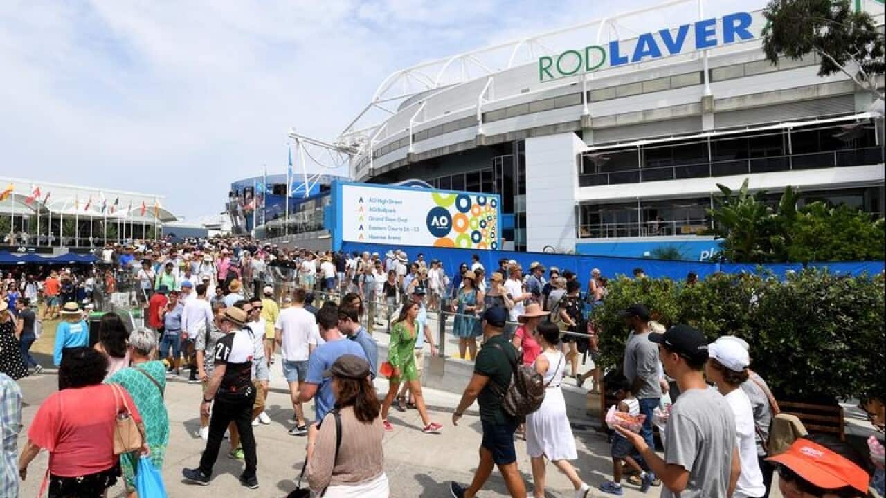 A crowd outside an Australian Open venue