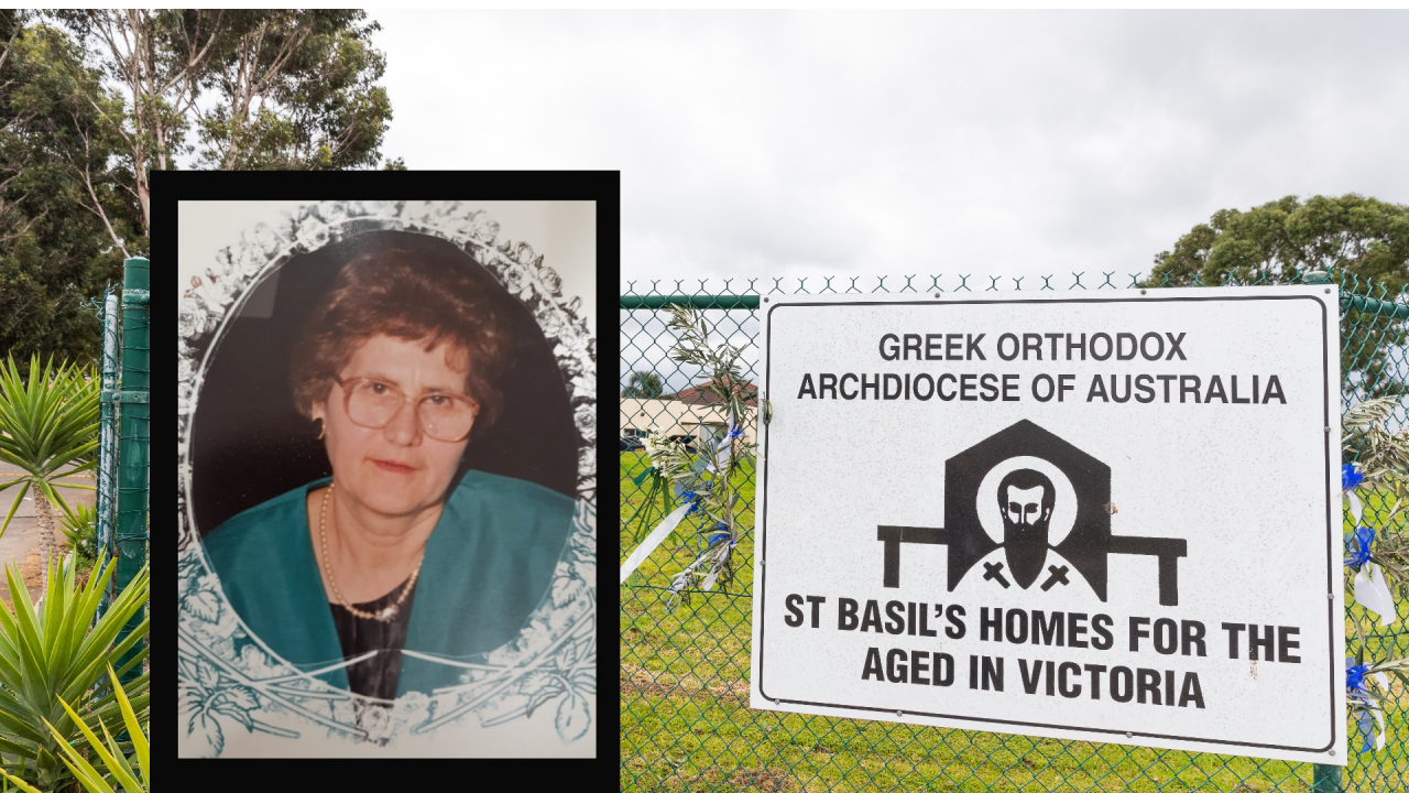 : A general view of the entrance of St Basil's Home for the Aged in Fawkner - inset photo of deceased Georgia Mitsinikos