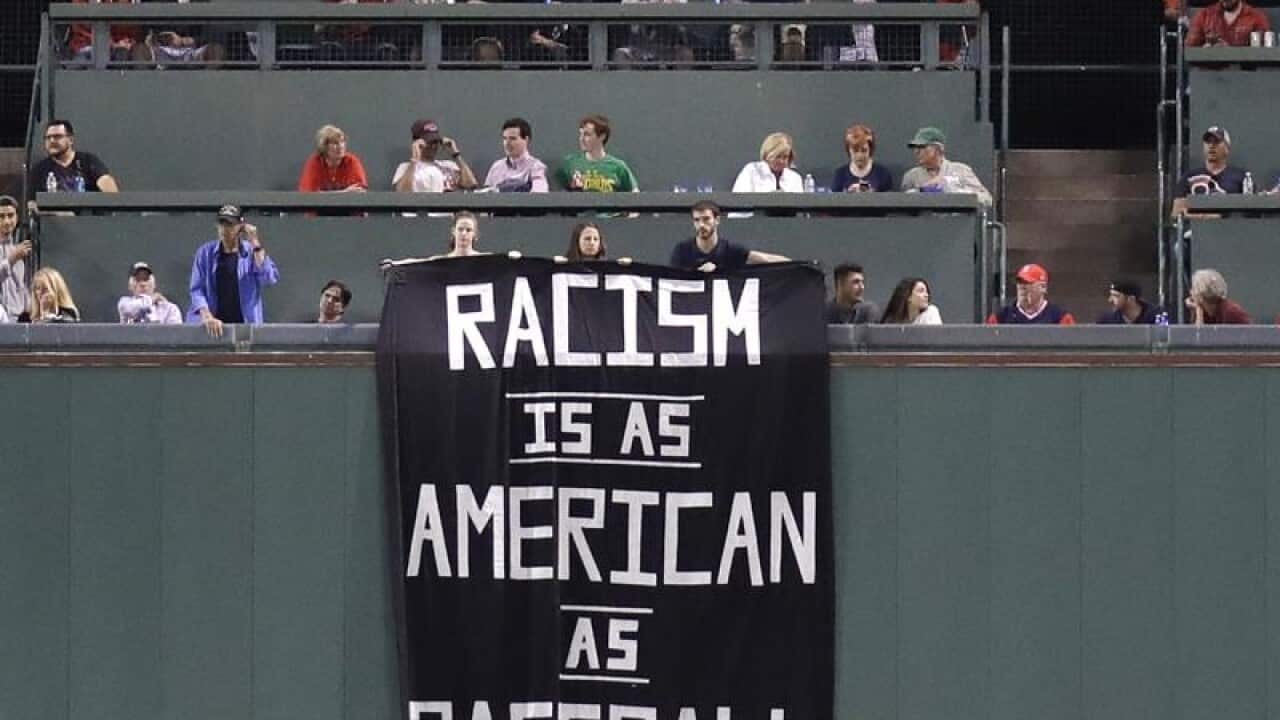 The banner at Fenway Park.