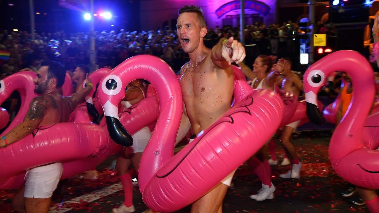 Participants take part in the 2018 Gay and Lesbian Mardi Gras parade.