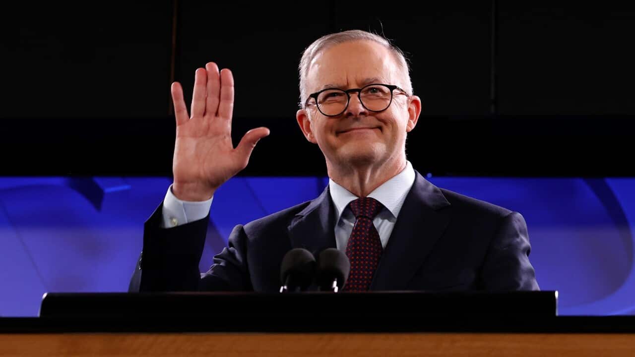 Labor Leader Anthony Albanese speaks at National Press Club on May 18, 2022 in Canberra, Australia