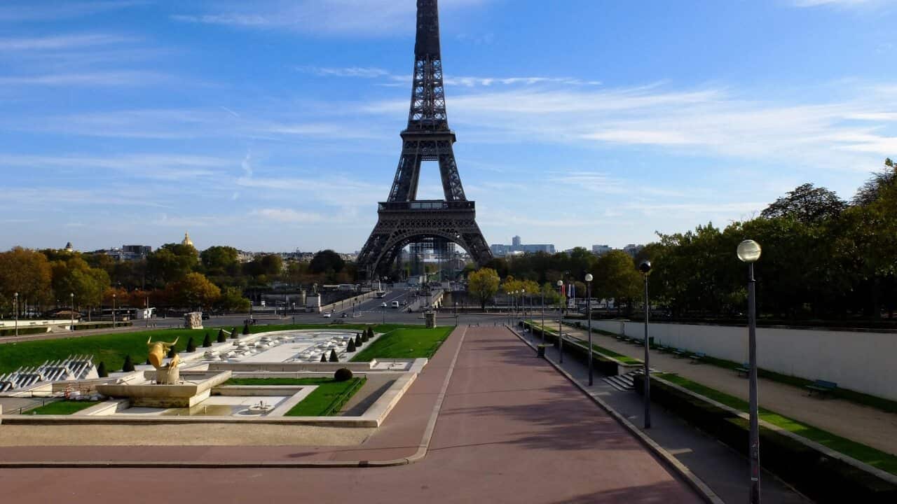 A deserted Jardin du Trocadero in Paris, France