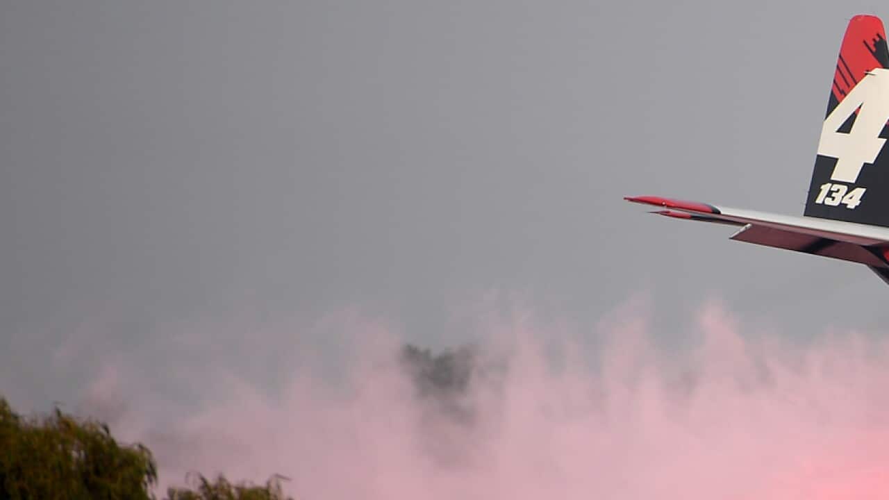 A NSW Rural Fire Service Large Air Tanker in action (AAP)