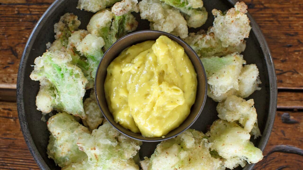 Cauliflower fritters with garlic aioli