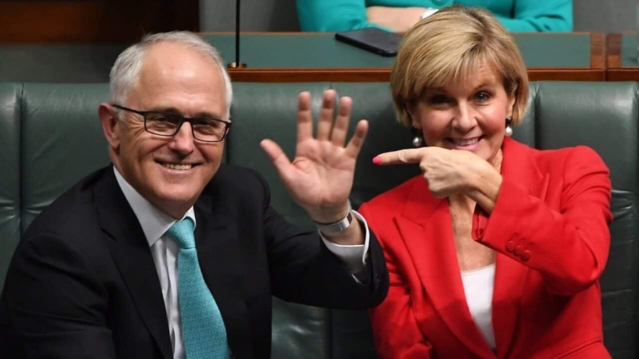 Julie Bishop is standing by PM Malcolm Turnbull, saying he will lead the government to the election.